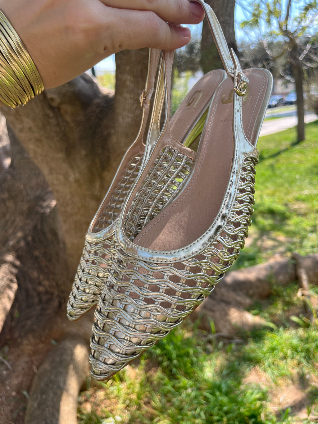 Slingback Intrecciata Oro con Tacco 6 cm