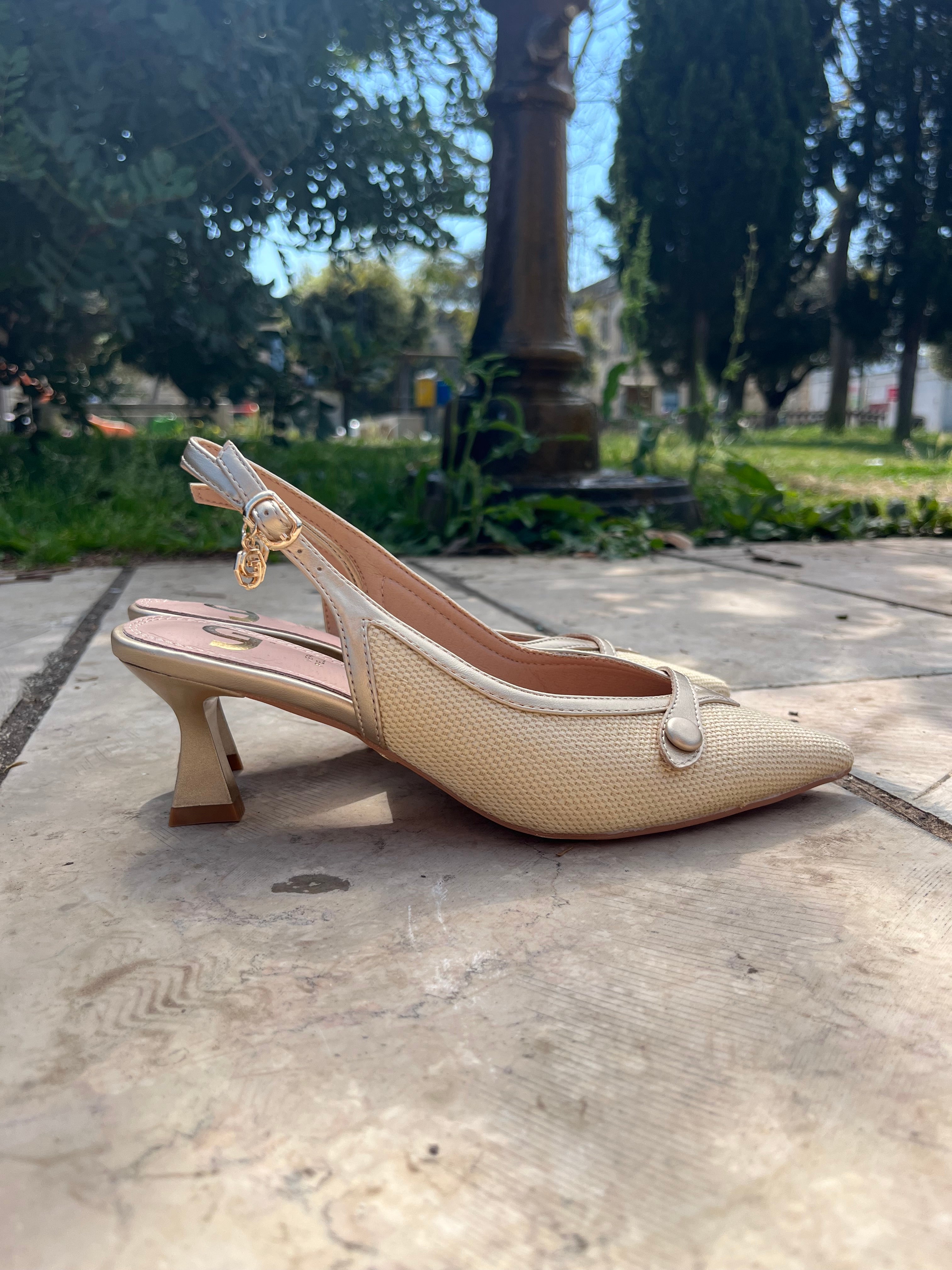 Slingback Intrecciata in Rafia con Tacco 6 cm