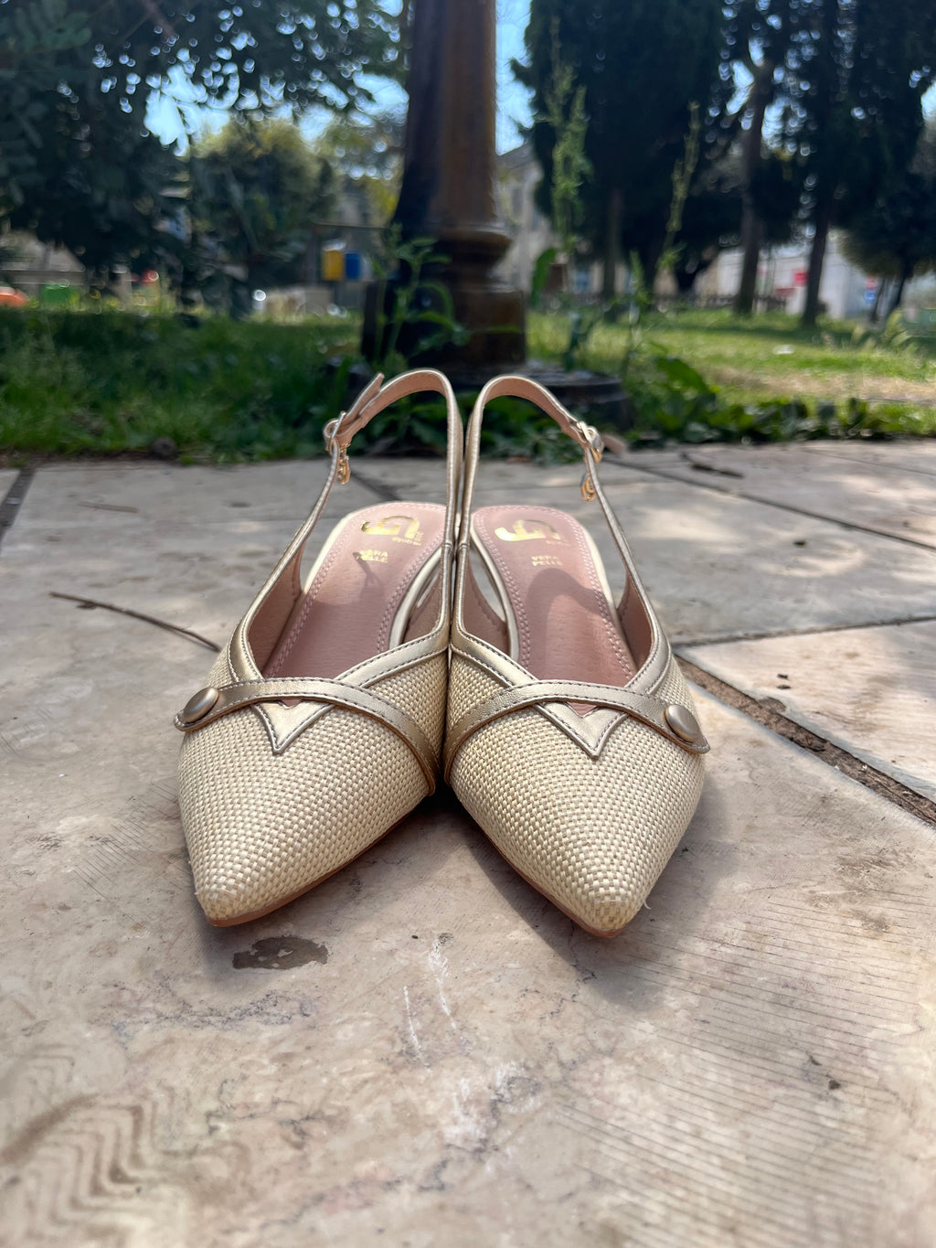 Slingback Intrecciata in Rafia con Tacco 6 cm