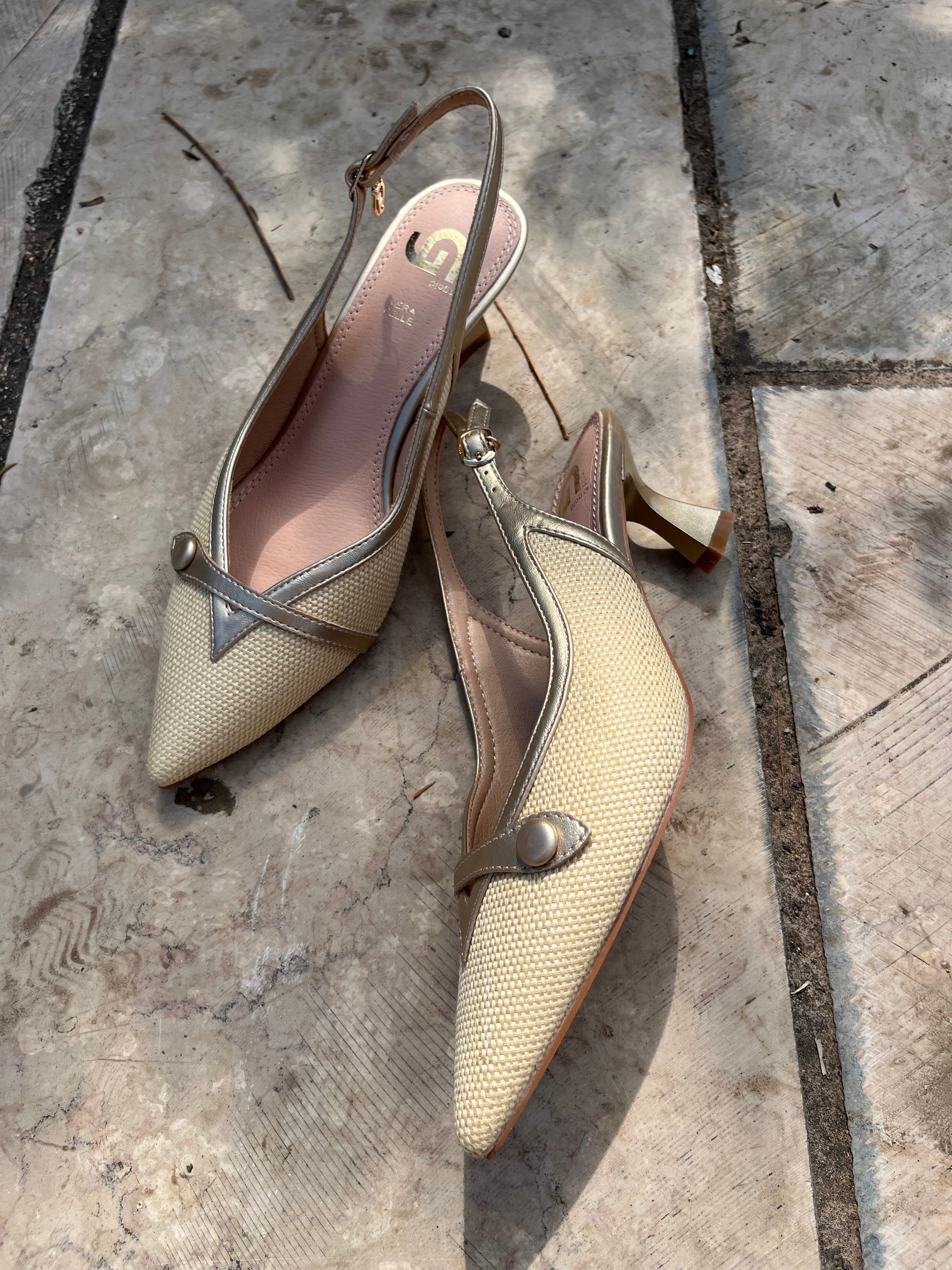 Slingback Intrecciata in Rafia con Tacco 6 cm