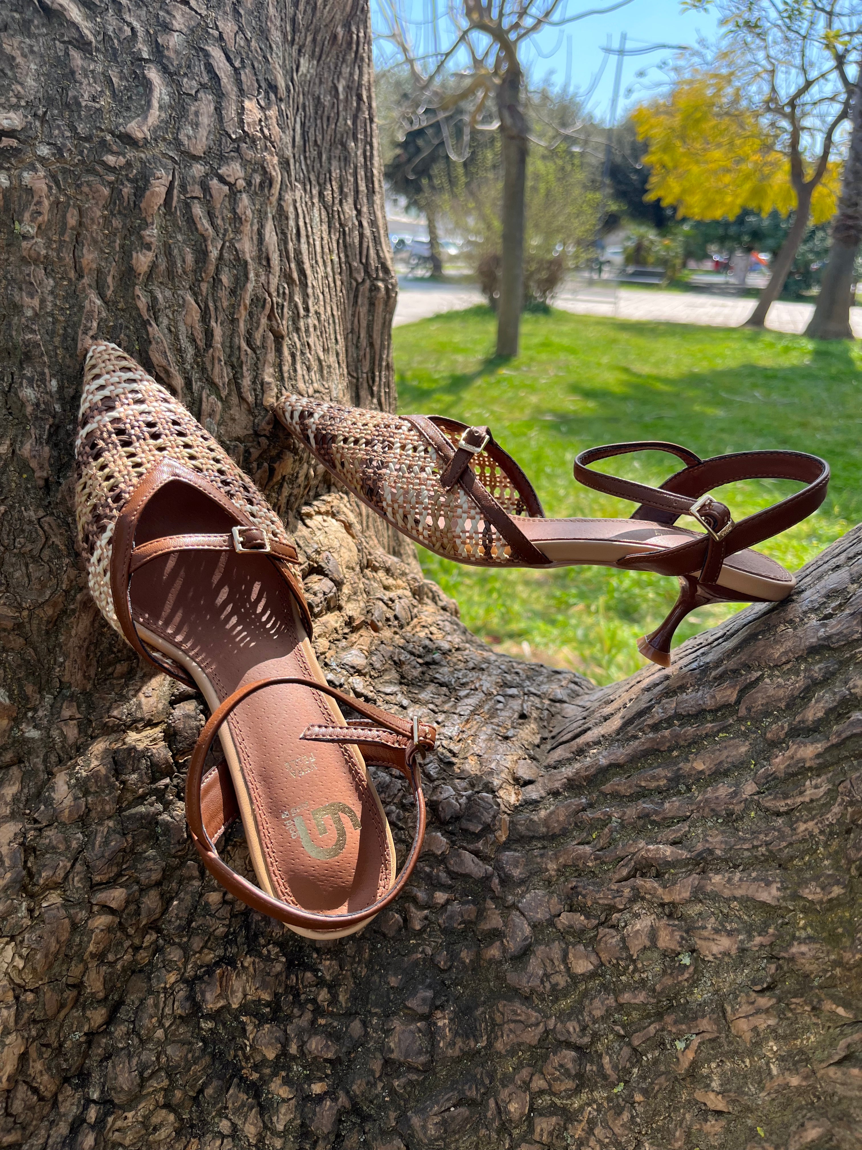 Slingback Intrecciata Color Cuoio con Tacco 6 cm