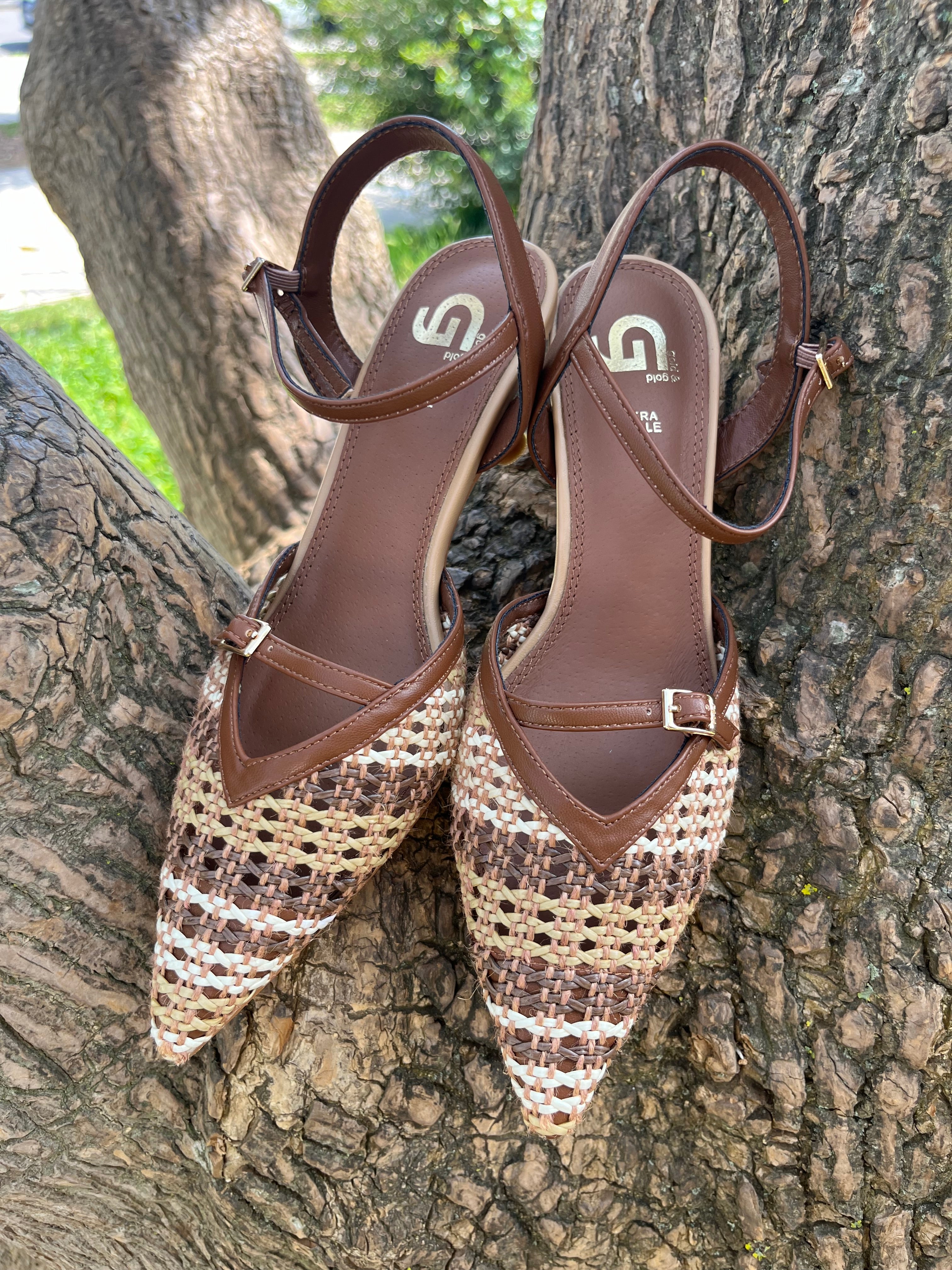 Slingback Intrecciata Color Cuoio con Tacco 6 cm