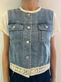 Gilet in Tela Jeans con Ricami e Paillettes